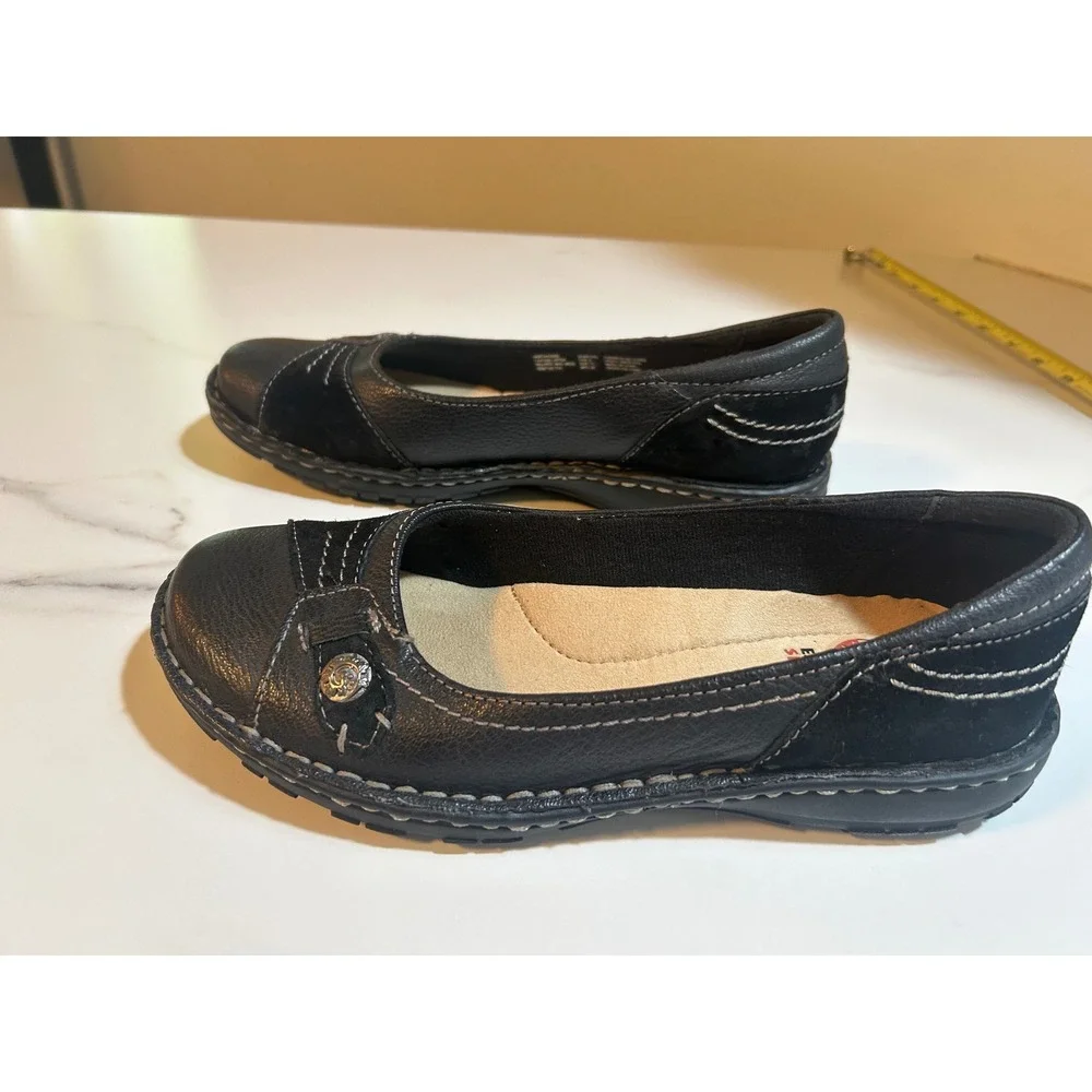 Earth Spirit Black Leather Suede Ballet Flats Gelron 2000 Comfort Shoes Size 9